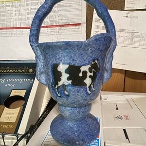 Rustic Blue Holstein spongeware Vase